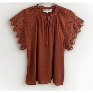 Anthropologie Rust Blouse with Eyelet Sleeves
